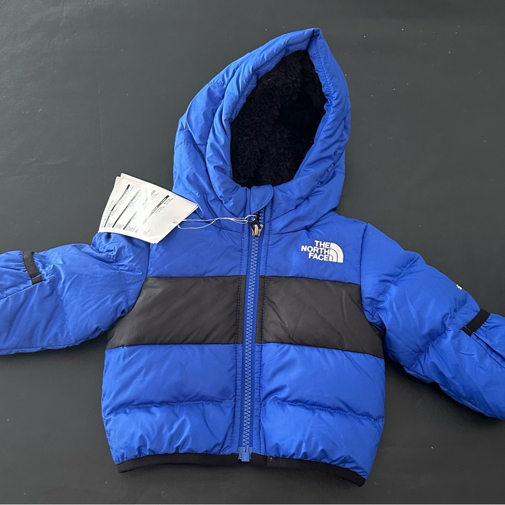The North Face Infant Blue and Black Hooded Winter Coat